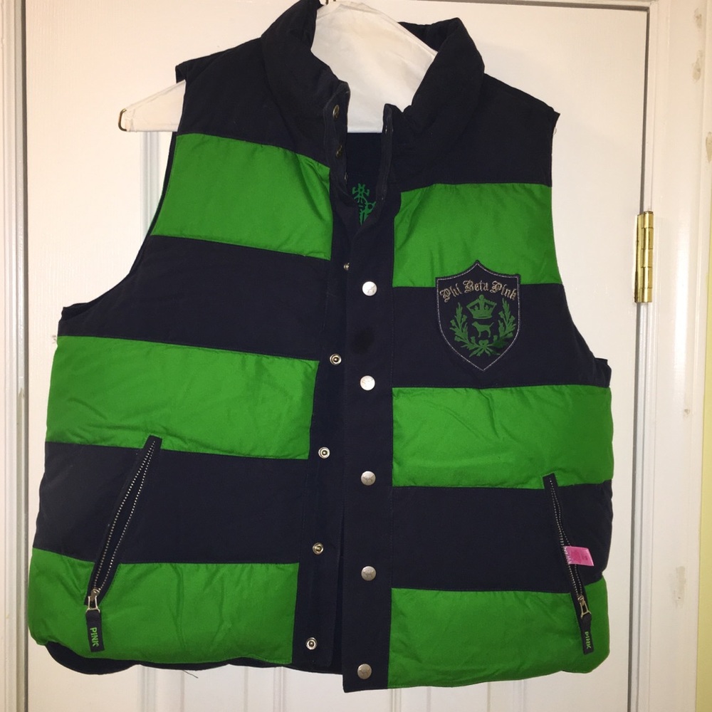 EUC Reversible PINK down navy and green vest Sz. M